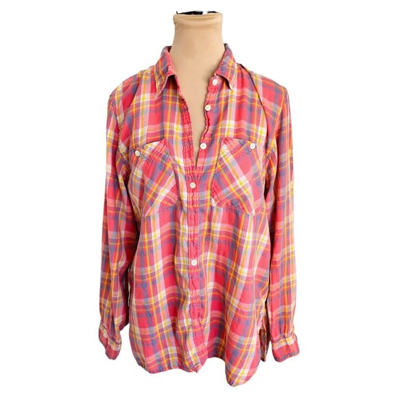 Ralph Lauren Denim & Supply Pink Collared Plaid Button Up Blouse Sz M - Picture 1 of 6